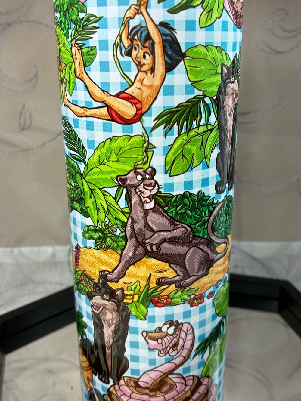 Jungle Animal Print Tumbler with Blue Gingham